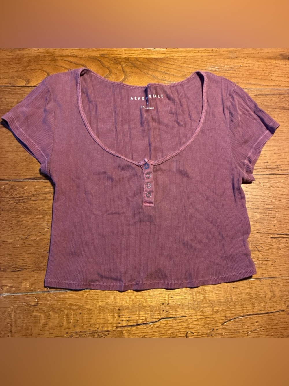 Aeropostale Plum Ribbed Henley Crop Tee